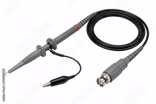 Realistic Oscilloscope Probe with Hook Tip Isolated on White Background