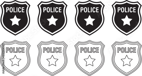 Foto This graphic displays a horizontal row of four identical police badge icons