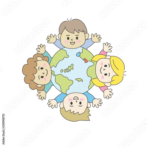 Cute Children Around the World Cartoon Illustration