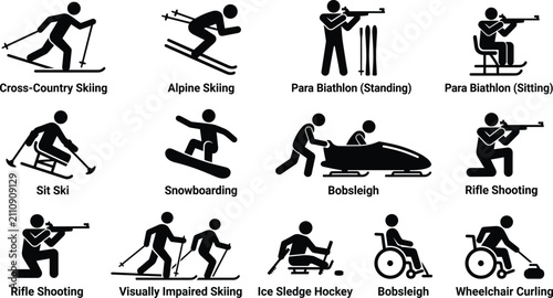 Schilderij op canvas Vector icon set of winter sports and para sports pictograms including skiing sno