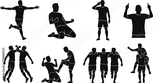 Canvastavla Soccer Player Celebration Silhouette Collection with Goal Victory Teamwork and C