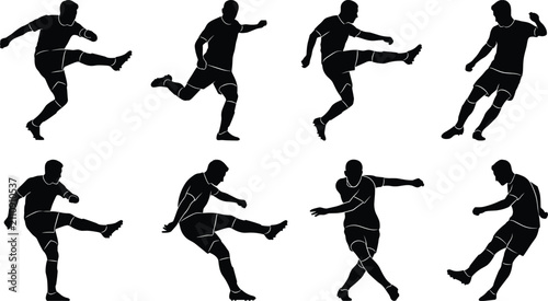 Obraz na płótnie Soccer Player Kicking Silhouette Collection with Powerful Football Shooting Pass