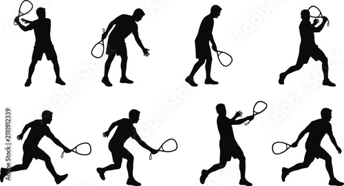 Foto Squash Player Silhouette Set with Racket Action Poses Collection for Sports Comp