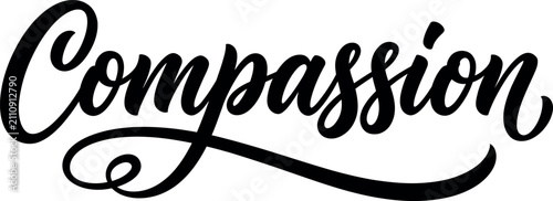 Foto Elegant black ink calligraphy typography design featuring the word compassion wr