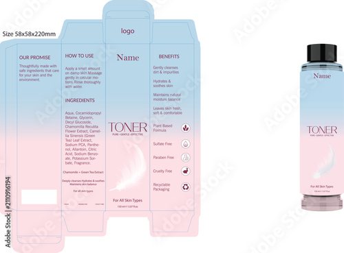 Cosmetic Packaging Mockup for hydrating toner Box and Bottle