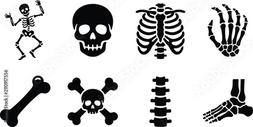 Fotografie Halloween human skeleton bones anatomy icon set