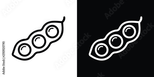 Fotografie Diagonal soybean pod vector outline icon set in black and white style for plant-based nutrition and food packaging design