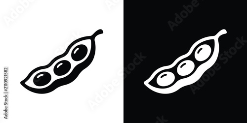 Fotografie Diagonal soybean pod vector outline icon set in black and white style for plant-based nutrition and food packaging design