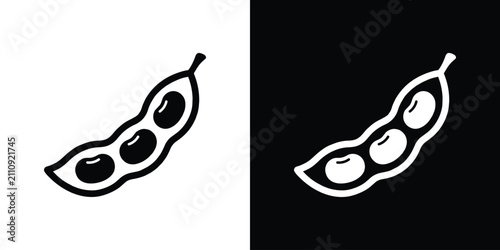 Obraz na płótnie Diagonal soybean pod vector outline icon set in black and white style for plant-based nutrition and food packaging design