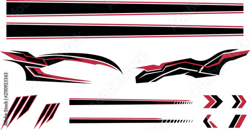Cuadro en lienzo Car and Motorcycle Racing Stripe Decal Sticker Graphic Vinyl Vector Set