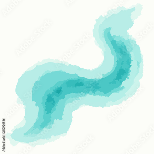 Abstract flowing watercolor stream painted with cool aqua
