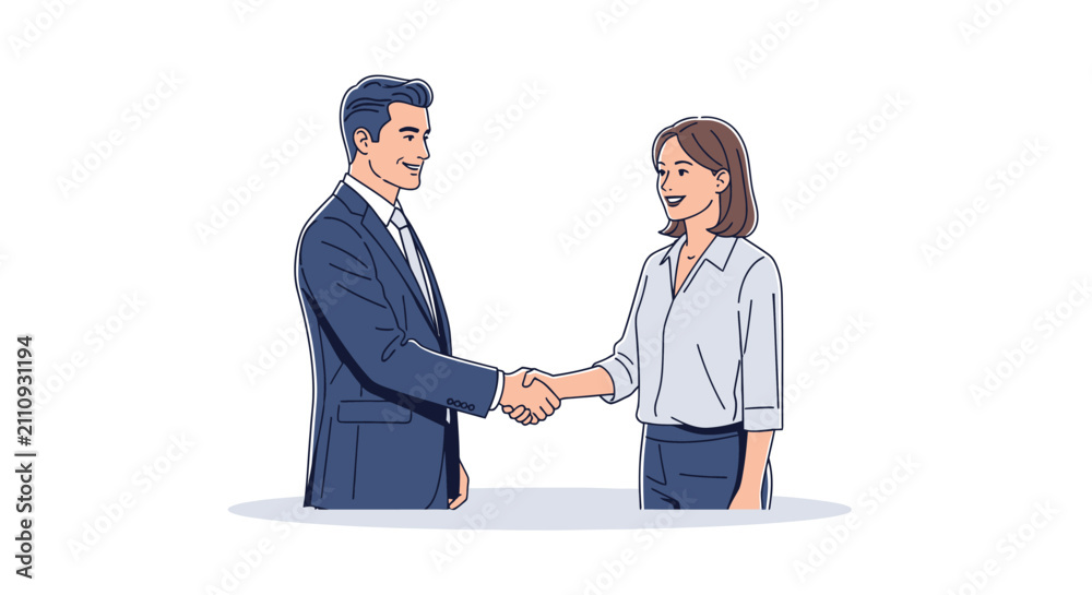 Fototapeta premium Business professionals shaking hands in agreement and partnership illustration