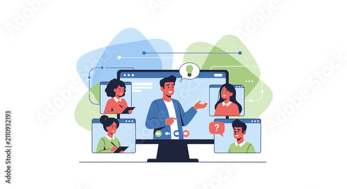 Online meeting and collaboration with diverse people communicating virtually