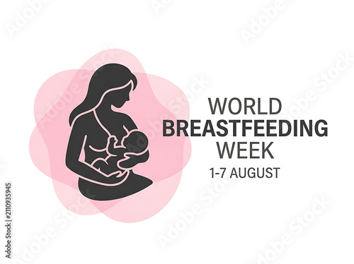 Stylized mother breastfeeding her newborn baby graphic celebrating World Breastfeeding Week from 1 to 7 August.