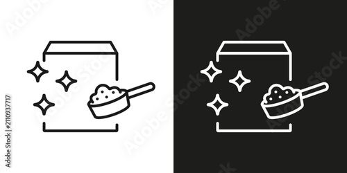 Powder box and scoop. Vector linear editable line icon.
