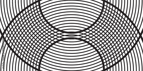 Abstract Black and White Minimalist Background with Concentric Circular Lines, Vector Illustration of Modern Geometric Curve Pattern and Elegant Optical Art for Creative Design