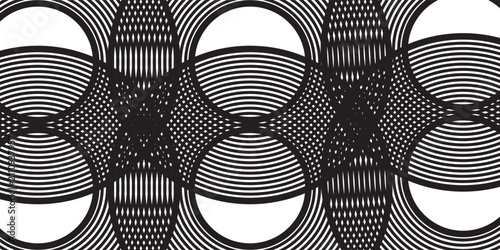 Abstract Black and White Minimalist Background with Concentric Circular Lines, Vector Illustration of Modern Geometric Curve Pattern and Elegant Optical Art for Creative Design