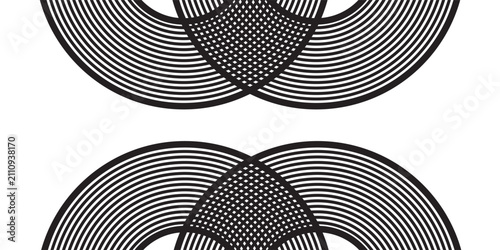 Abstract Black and White Minimalist Background with Concentric Circular Lines, Vector Illustration of Modern Geometric Curve Pattern and Elegant Optical Art for Creative Design
