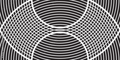 Abstract Black and White Minimalist Background with Concentric Circular Lines, Vector Illustration of Modern Geometric Curve Pattern and Elegant Optical Art for Creative Design
