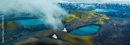 Aerial View of Iceland Highlands Crater Lake and Colorful Mountains