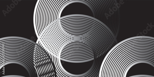 Abstract Black and White Minimalist Background with Concentric Circular Lines, Vector Illustration of Modern Geometric Curve Pattern and Elegant Optical Art for Creative Design