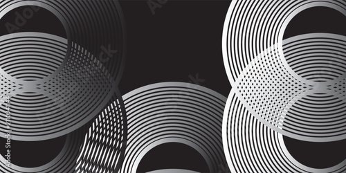 Abstract Black and White Minimalist Background with Concentric Circular Lines, Vector Illustration of Modern Geometric Curve Pattern and Elegant Optical Art for Creative Design