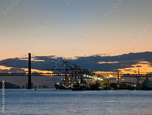 Cranes cargo ships Lisbon port