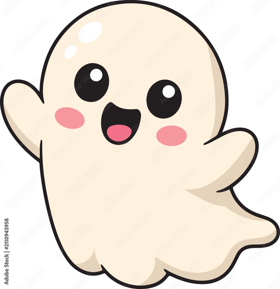Obraz premium Cute Kawaii Ghost Halloween Cartoon Icon Vector Illustration