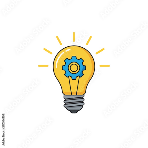 Creative innovation light bulb with internal gear icon.