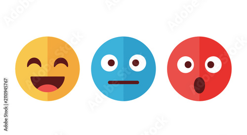 Tableau sur toile Three Emoji Faces: Happy, Neutral, Surprised - Emotions and Expressions