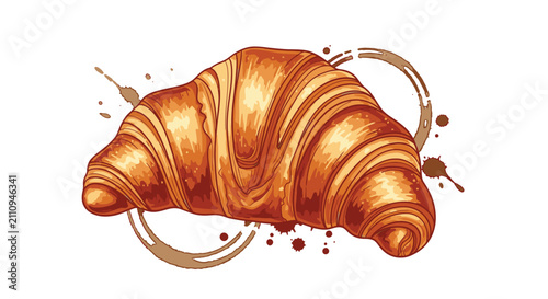 Fotografie Golden Croissant Pastry Baked Food 1.