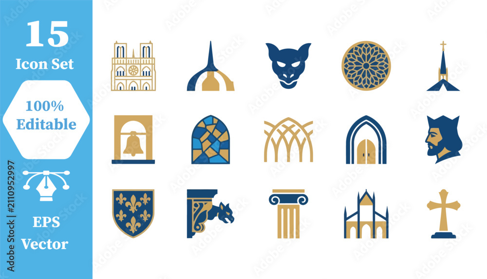 Fototapeta premium Gothic architecture and cathedral icon set for historical design with cathedral