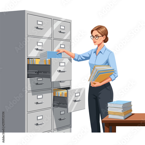 Female Flight Operations Clerk Filing Documents