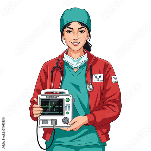 Female Flight Physician with Heart Monitor