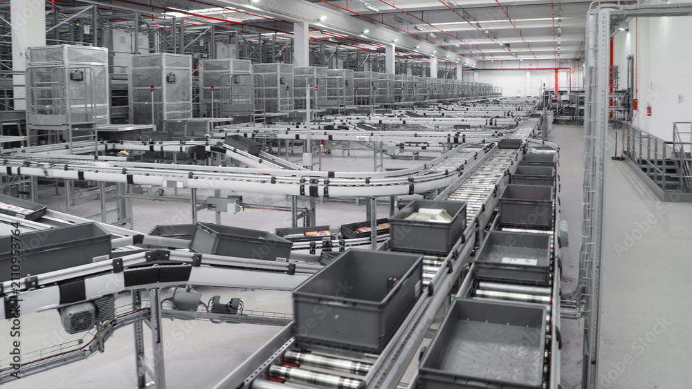 Fototapeta premium logistic warehouse. packing line in a logistics warehouse
