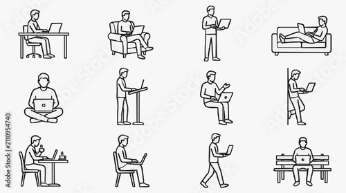 People Working and Relaxing with Laptops.