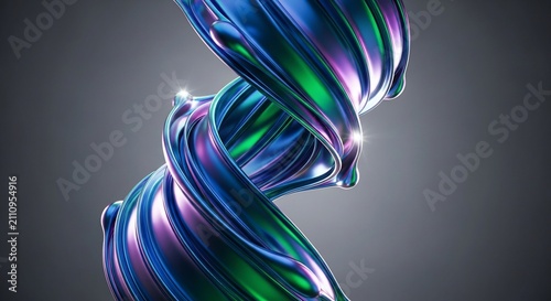 Abstract swirl of iridescent liquid metal creates a vibrant spiral shape against a dark background.