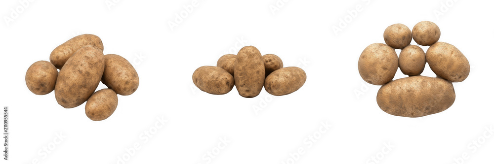 Fototapeta premium Fresh raw potatoes and tubers isolated on transparent background set, organic root vegetables and farm produce design elements PNG