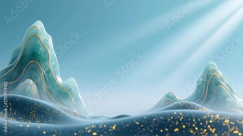 Ethereal mountains with golden lines