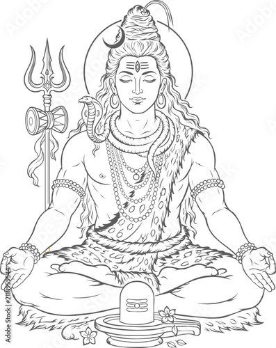 Gray Lord Shiva Line Art Vector Minimal Mahadev Outline Illustration