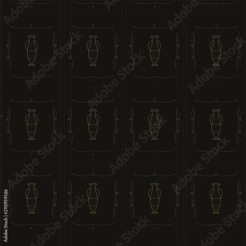 Foto Neoclassical urn grape vine seamless pattern — gold Grecian vase with Bacchus vi
