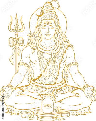Golden Lord Shiva Line Art Vector Minimal Mahadev Hindu Spiritual Illustration