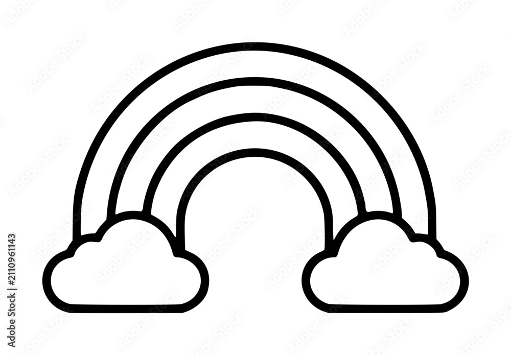 Fototapeta premium Clean vector icon of a rainbow and clouds illustration with minimalist line art, hand-drawn outline style, perfect for weather themes, sky elements, colorful meteorology graphics, and scalable