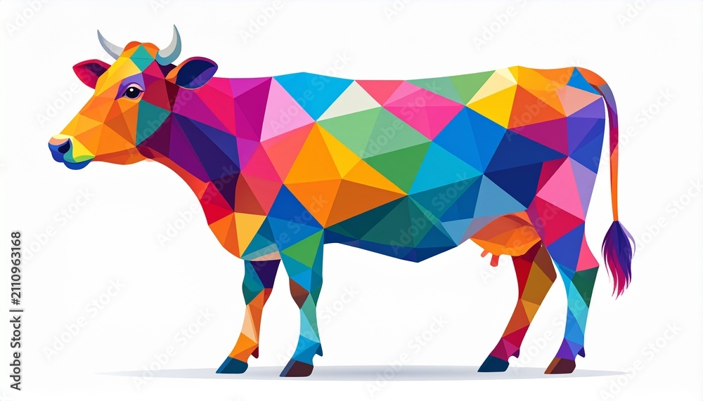 Obraz premium Colorful Geometric Cow Low Poly Abstract Farm Animal Illustration Design
