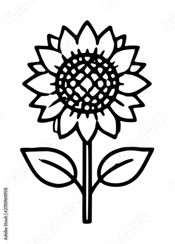 Sunflower Vector Illustration - Hand-Drawn Botanical Line Art with Petals, Stem and Leaves for Scalable Design