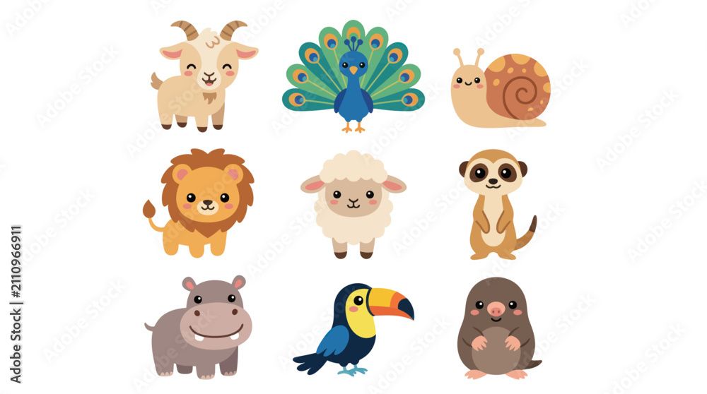 Fototapeta premium Collection of cute cartoon animals