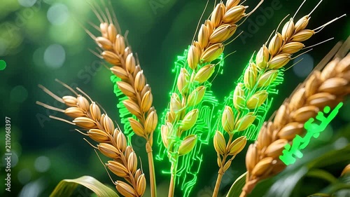 Wheat stalk with green circuit texture