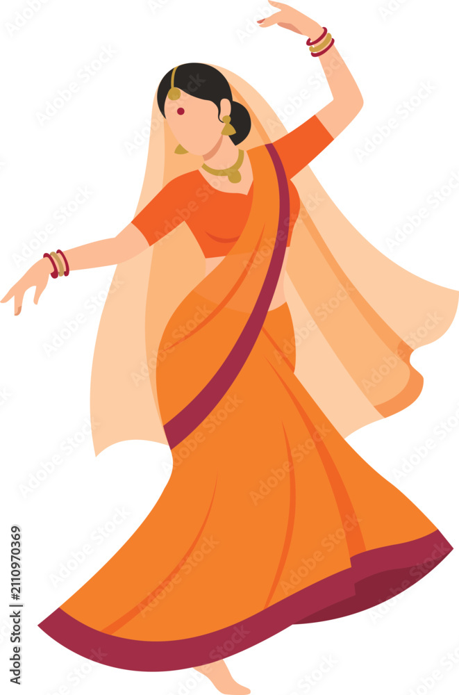 Fototapeta premium Indian Woman Dancing in Saree Wedding Sangeet design 