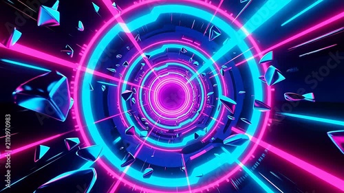 Futuristic cyberpunk tunnel with neon lights