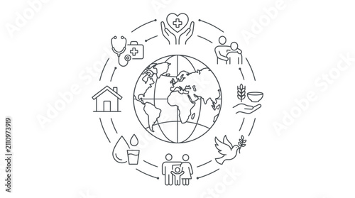 Global Humanitarian Aid and Social Responsibility Icons Around the World
